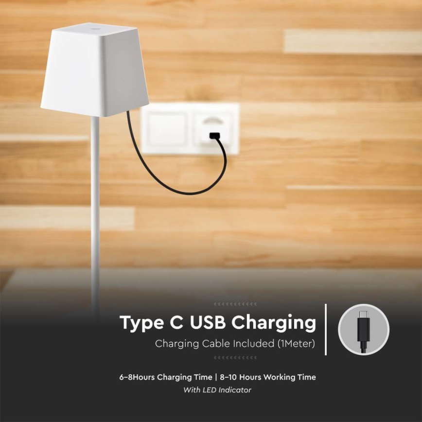LED Venkovní stmívatelná dotyková dobíjecí stolní lampa LED/2W/5V 4400 mAh IP54 bílá