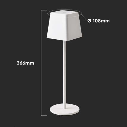 LED Venkovní stmívatelná dotyková dobíjecí stolní lampa LED/2W/5V 4400 mAh IP54 bílá