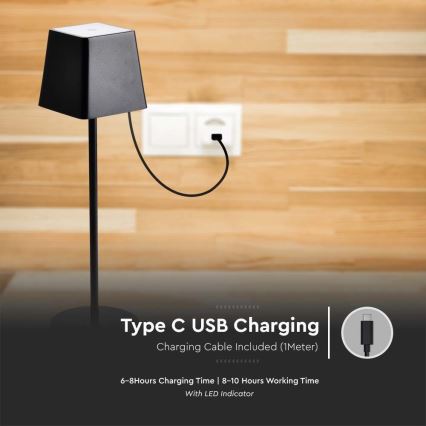 LED Venkovní stmívatelná dotyková dobíjecí stolní lampa LED/2W/5V 4400 mAh IP54 černá