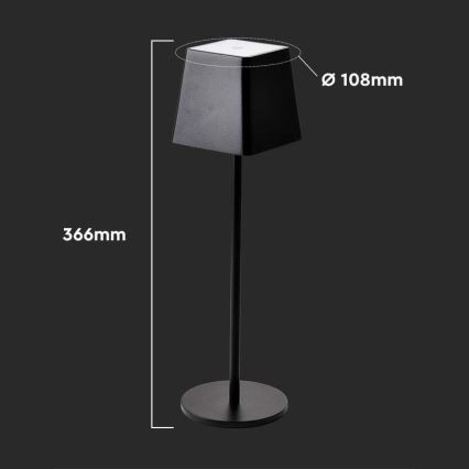 LED Venkovní stmívatelná dotyková dobíjecí stolní lampa LED/2W/5V 4400 mAh IP54 černá