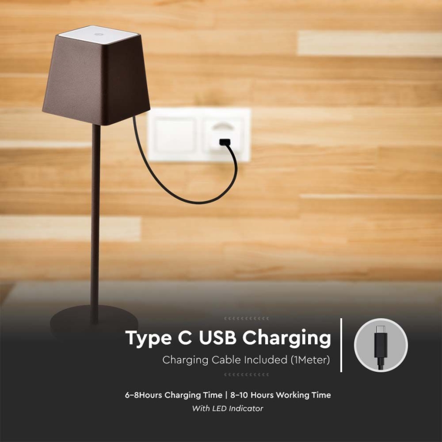 LED Venkovní stmívatelná dotyková dobíjecí stolní lampa LED/2W/5V 4400 mAh IP54 hnědá