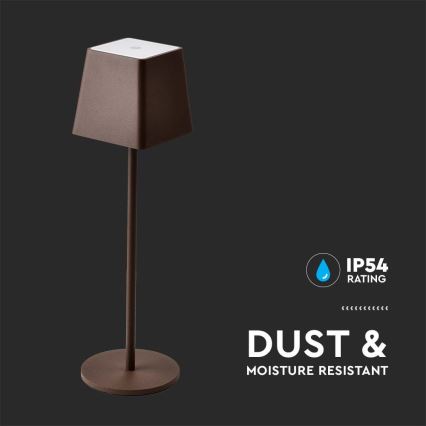 LED Venkovní stmívatelná dotyková dobíjecí stolní lampa LED/2W/5V 4400 mAh IP54 hnědá