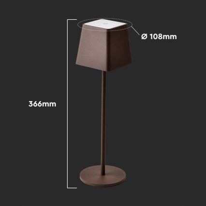 LED Venkovní stmívatelná dotyková dobíjecí stolní lampa LED/2W/5V 4400 mAh IP54 hnědá