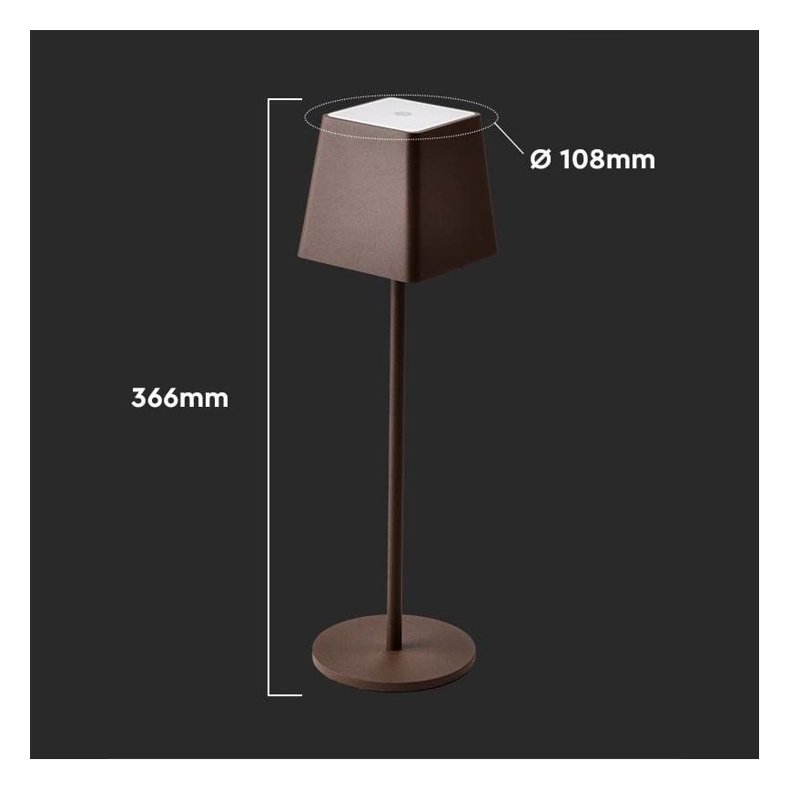 LED Venkovní stmívatelná dotyková dobíjecí stolní lampa LED/2W/5V 4400 mAh IP54 hnědá