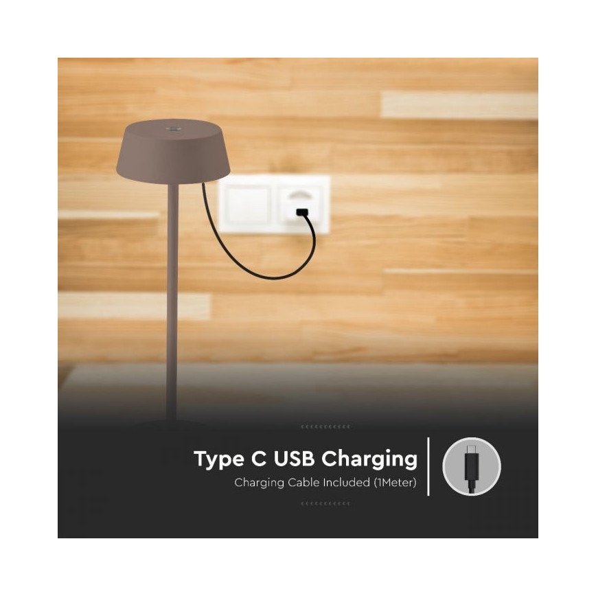 LED Venkovní stmívatelná dotyková dobíjecí stolní lampa LED/2W/5V 4400 mAh IP54 hnědá