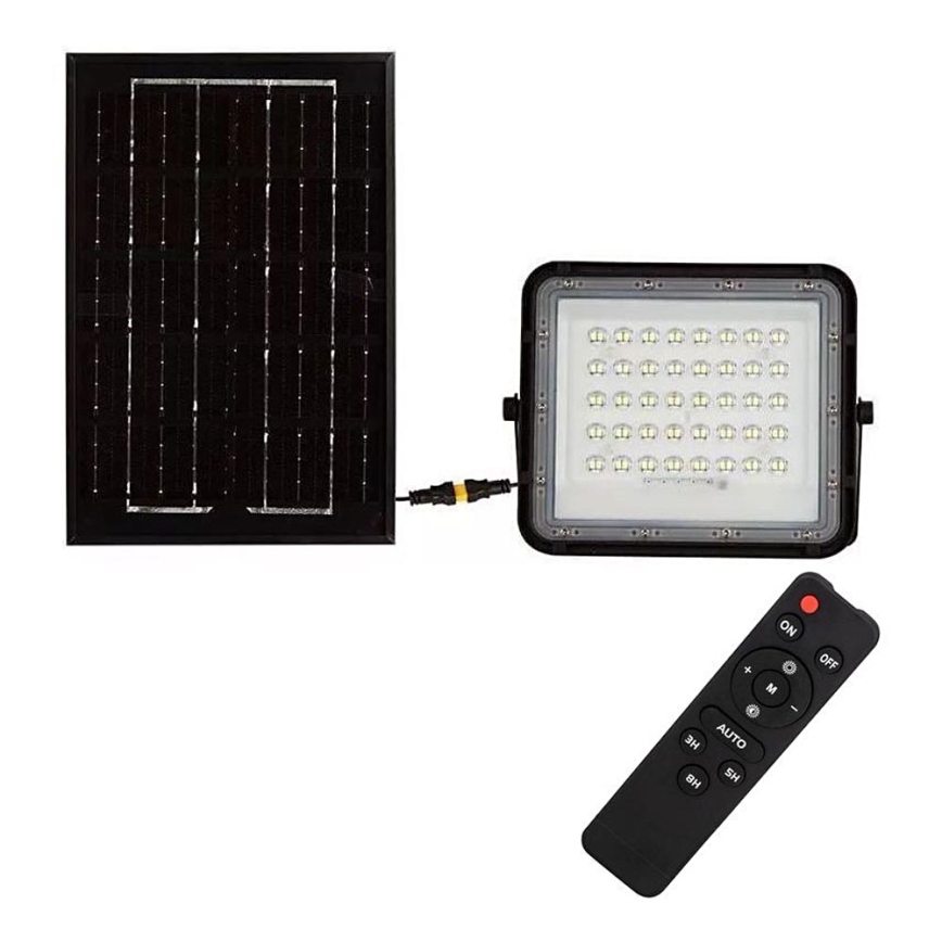 LED Venkovní stmívatelný solární reflektor LED/6W/3,2V IP65 6400K 5000 mAh černá + dálkové ovládání