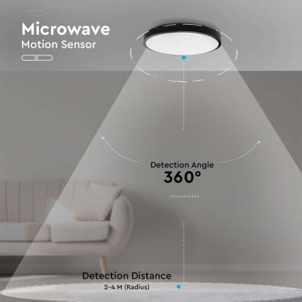 LED Venkovní stropní svítidlo se senzorem LED/30W/230V 4000K IP44 černá