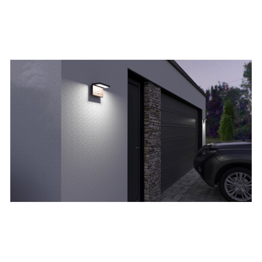 LED Venkovní nástěnné svítidlo se senzorem NATURA LED/12W/230V 4000K IP54 hnědá/antracit