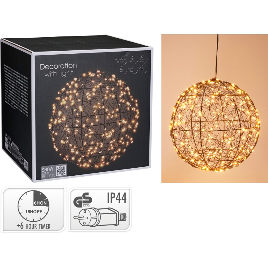 LED Venkovní vánoční dekorace 300xLED/230V pr. 25 cm IP44 teplá bílá koule/černá