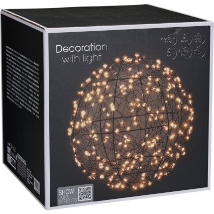 LED Venkovní vánoční dekorace 300xLED/230V pr. 25 cm IP44 teplá bílá koule/černá
