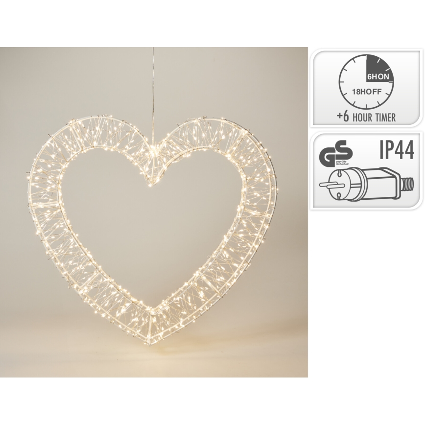 LED Venkovní vánoční dekorace 720xLED/6W/230V 46 cm IP44 teplá bílá srdce/bílá