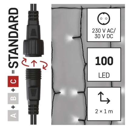 LED Venkovní vánoční řetěz 100xLED/1x2m IP44 studená bílá