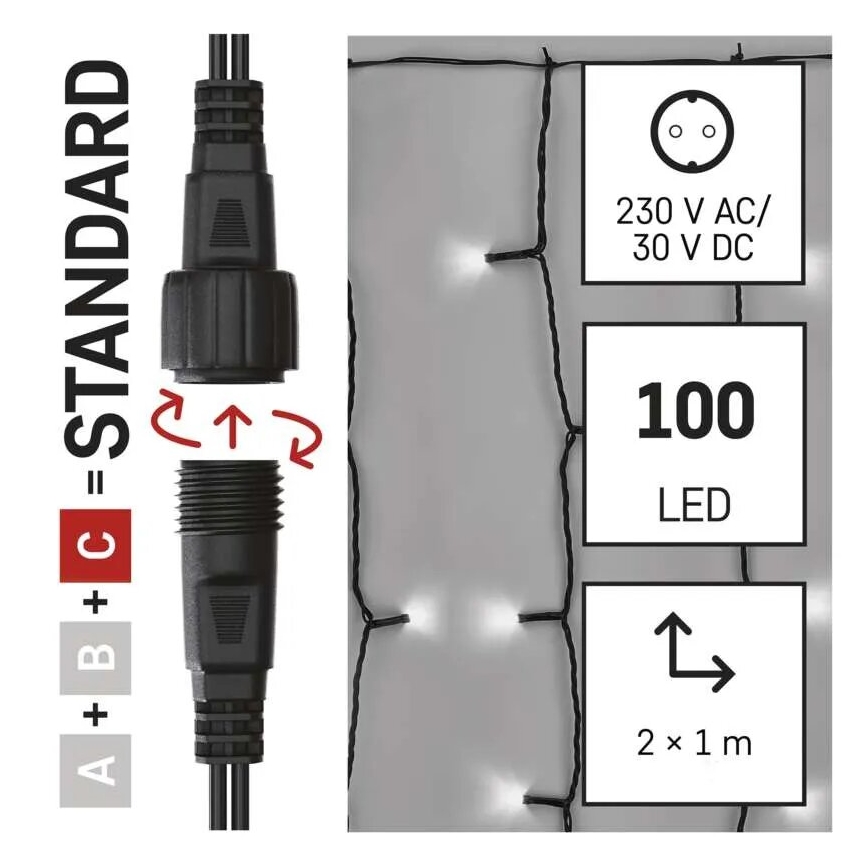 LED Venkovní vánoční řetěz 100xLED/1x2m IP44 studená bílá