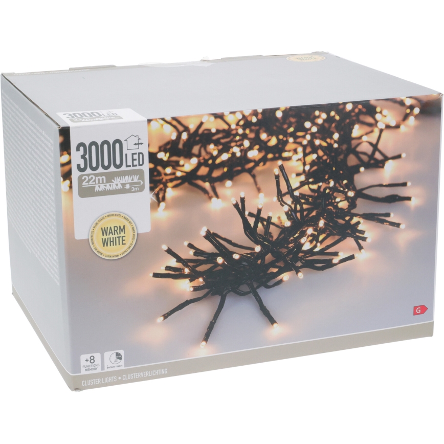 LED Venkovní vánoční řetěz 3000xLED/230V/8 funkcí 24,8 m IP44 teplá bílá