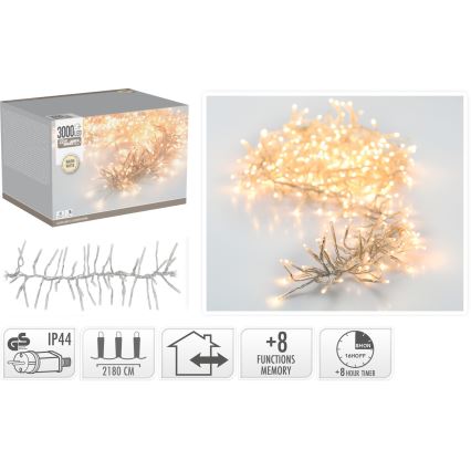 LED Venkovní vánoční řetěz 3000xLED/230V/8 funkcí 24,8 m IP44 teplá bílá