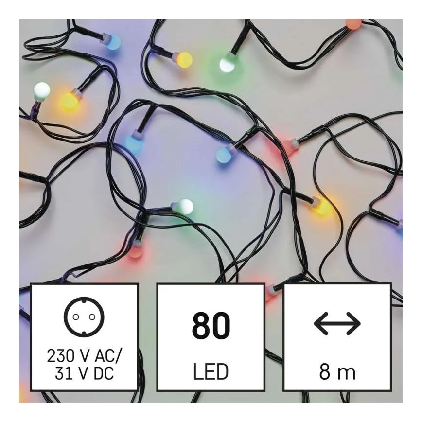 LED Venkovní vánoční řetěz 80xLED/8 funkcí 13m multicolor IP44