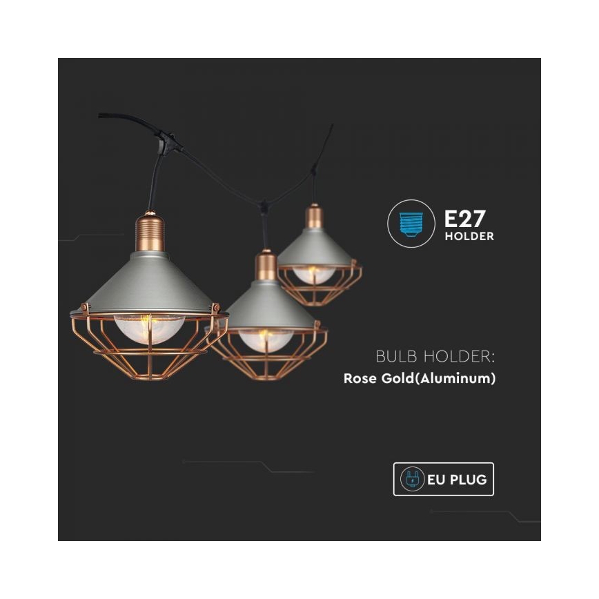LED Zahradní závěsné svítidlo PREMIUM STRING 3m 6xE27/8W/230V IP65 šedá/bronz