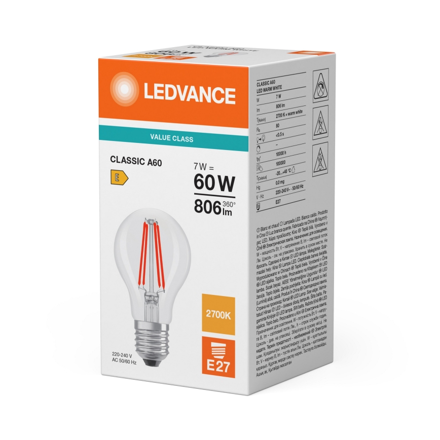 LED Žárovka CLASSIC FILAMENT A60 E27/7W/230V 2700K - Ledvance