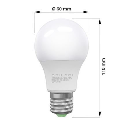 LED Žárovka ECOLINE A60 E27/10W/230V 6500K - Brilagi