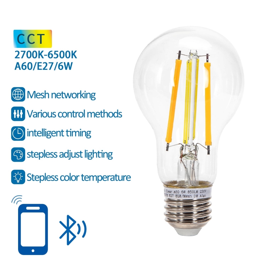 LED Stmívatelná žárovka FILAMENT MESH Smart A60 E27/6W/230V 2700-6500K - Aigostar