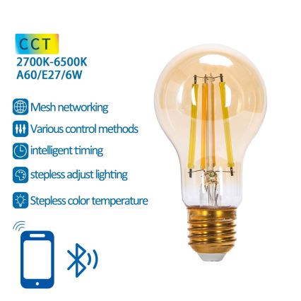 LED Stmívatelná žárovka FILAMENT MESH Smart A60 E27/6W/230V 2700-6500K - Aigostar