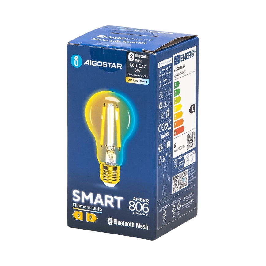 LED Stmívatelná žárovka FILAMENT MESH Smart A60 E27/6W/230V 2700-6500K - Aigostar