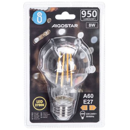 LED Žárovka FILAMENT A60 E27/8W/230V 2700K - Aigostar