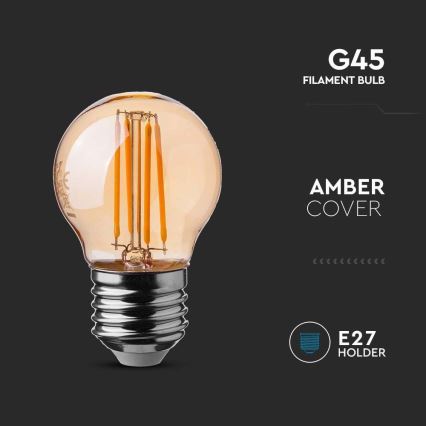 LED Žárovka FILAMENT AMBER G45 E27/4W/230V 2200K