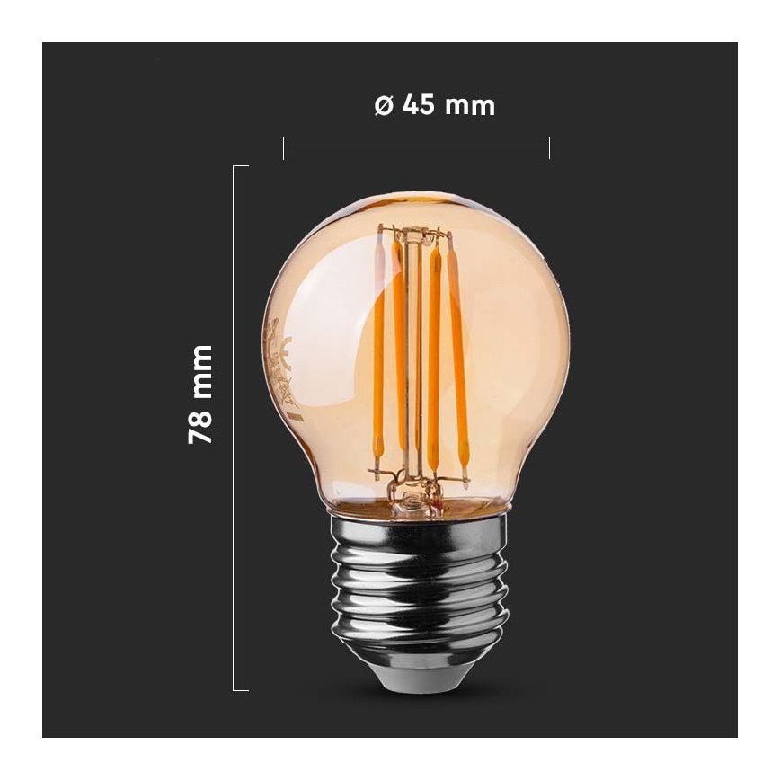 LED Žárovka FILAMENT AMBER G45 E27/4W/230V 2200K