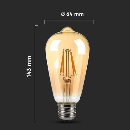 LED Žárovka FILAMENT AMBER ST64 E27/8W/230V 2200K