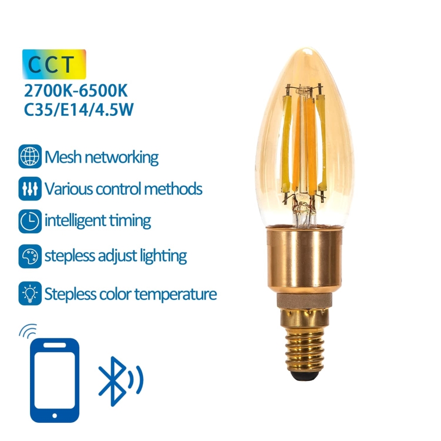 LED Stmívatelná žárovka FILAMENT MESH Smart C35 E14/4,5W/230V 2700-6500K - Aigostar