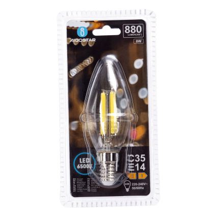 LED Žárovka FILAMENT C35 E14/8W/230V 6500K - Aigostar