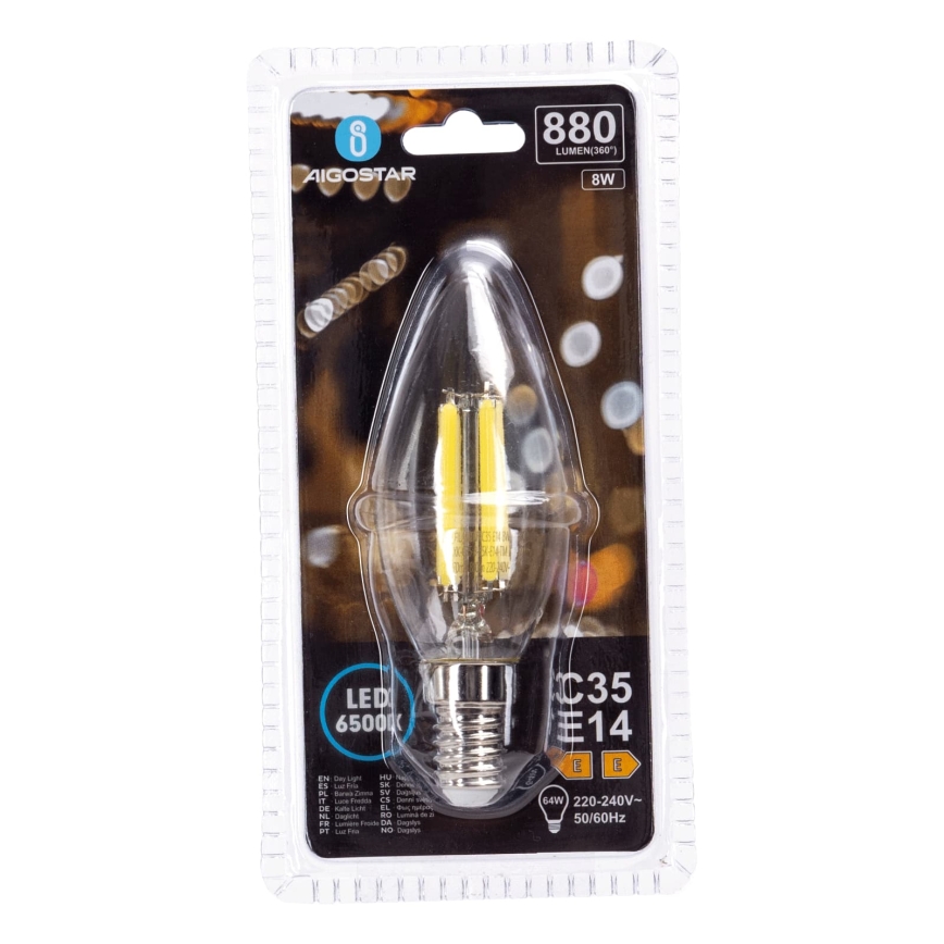LED Žárovka FILAMENT C35 E14/8W/230V 6500K - Aigostar