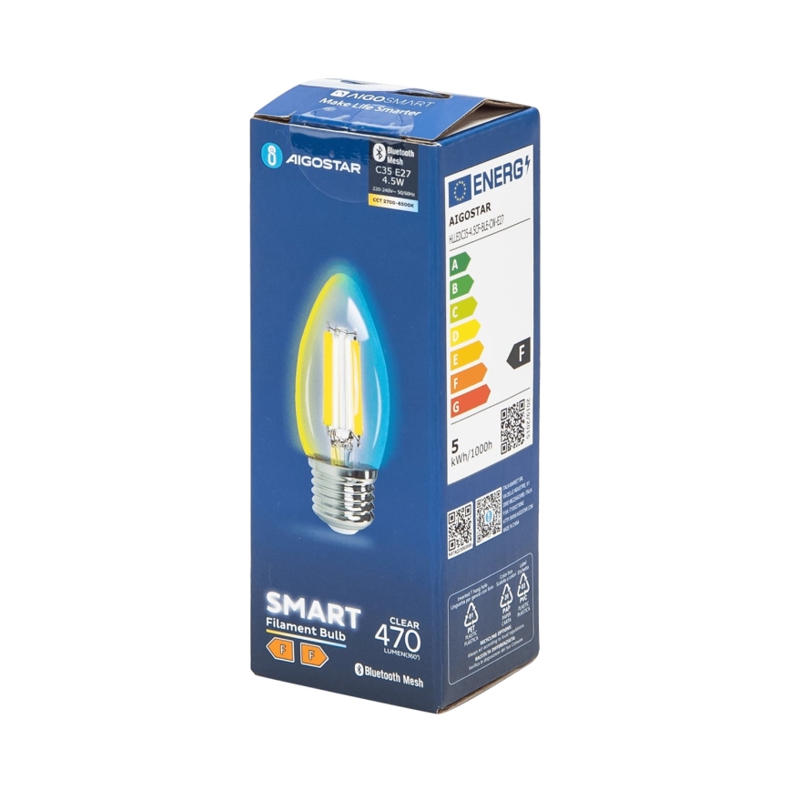 LED Stmívatelná žárovka FILAMENT MESH Smart C35 E27/4,5W/230V 2700-6500K - Aigostar