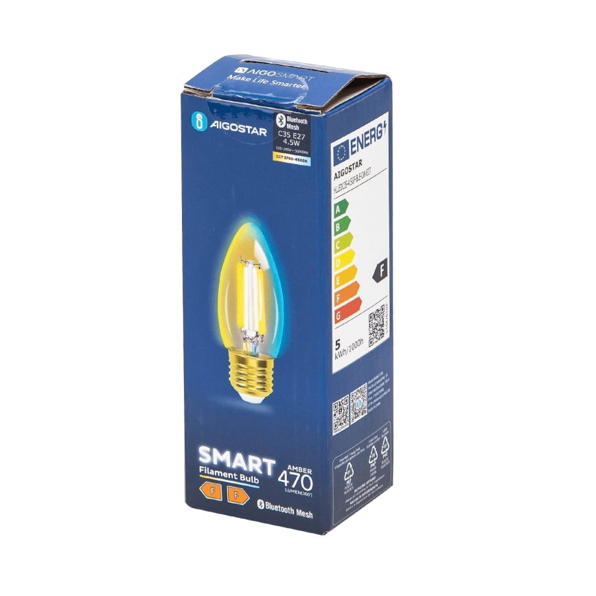 LED Stmívatelná žárovka FILAMENT MESH Smart C35 E27/4,5W/230V 2700-6500K - Aigostar