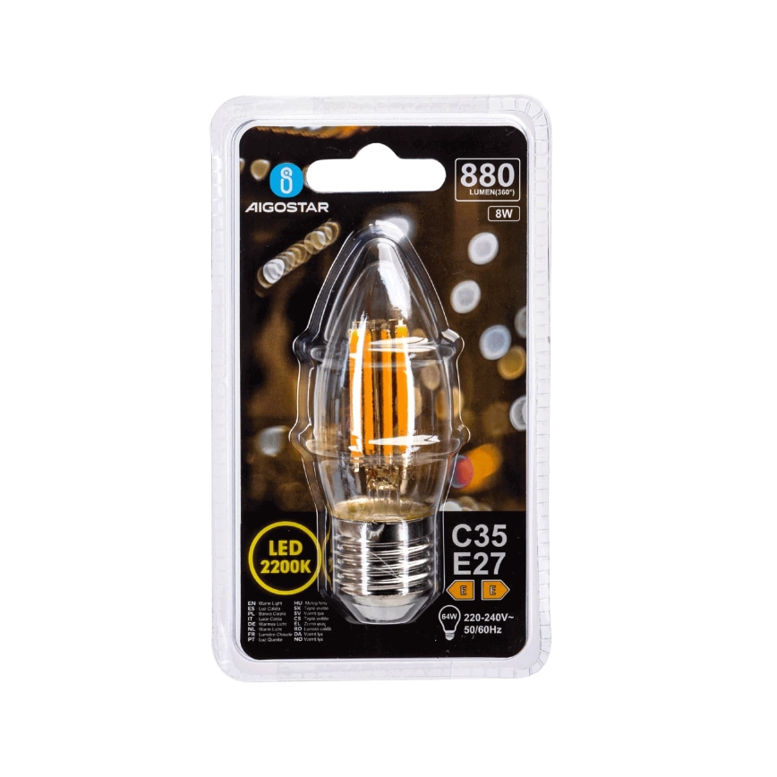 LED Žárovka FILAMENT C35 E27/8W/230V 2200K - Aigostar
