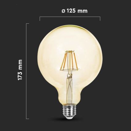 LED Žárovka FILAMENT G125 E27/12W/230V 2200K