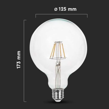 LED Žárovka FILAMENT G125 E27/12W/230V 6500K