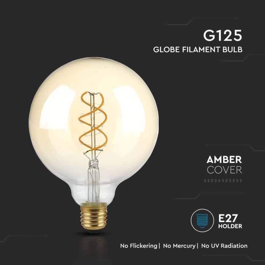 LED Žárovka FILAMENT G125 E27/4,8W/230V 1800K