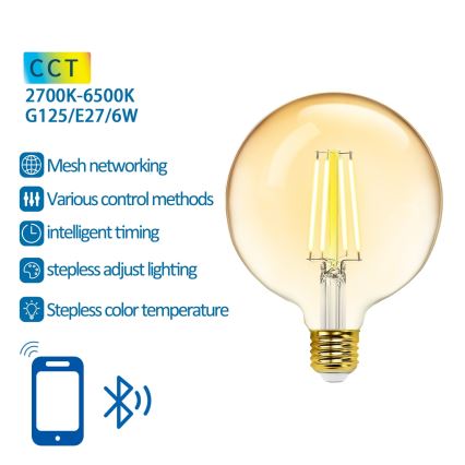 LED Stmívatelná žárovka FILAMENT MESH Smart G125 E27/6W/230V 2700-6500K - Aigostar
