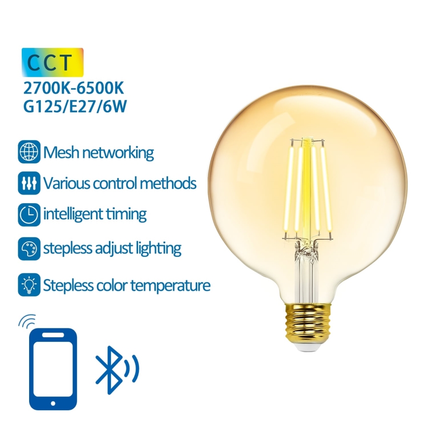 LED Stmívatelná žárovka FILAMENT MESH Smart G125 E27/6W/230V 2700-6500K - Aigostar