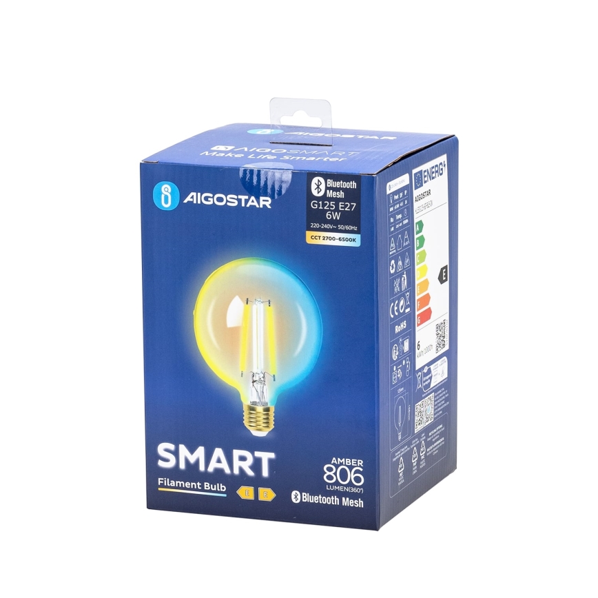 LED Stmívatelná žárovka FILAMENT MESH Smart G125 E27/6W/230V 2700-6500K - Aigostar