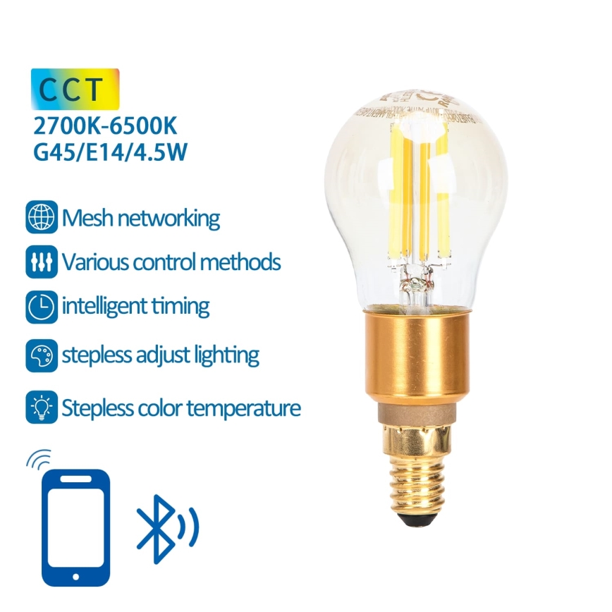 LED Stmívatelná žárovka FILAMENT MESH Smart G45 E14/4,5W/230V 2700-6500K - Aigostar