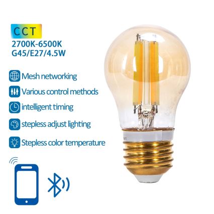 LED Stmívatelná žárovka FILAMENT MESH Smart G45 E27/4,5W/230V 2700-6500K - Aigostar