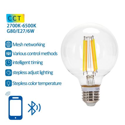 LED Stmívatelná žárovka FILAMENT MESH Smart G80 E27/6W/230V 2700-6500K - Aigostar