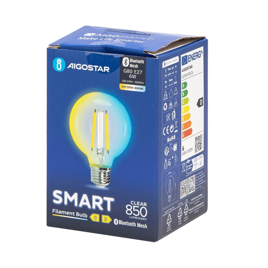 LED Stmívatelná žárovka FILAMENT MESH Smart G80 E27/6W/230V 2700-6500K - Aigostar
