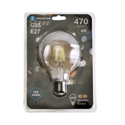 LED Žárovka FILAMENT G95 E27/4W/230V 6500K - Aigostar