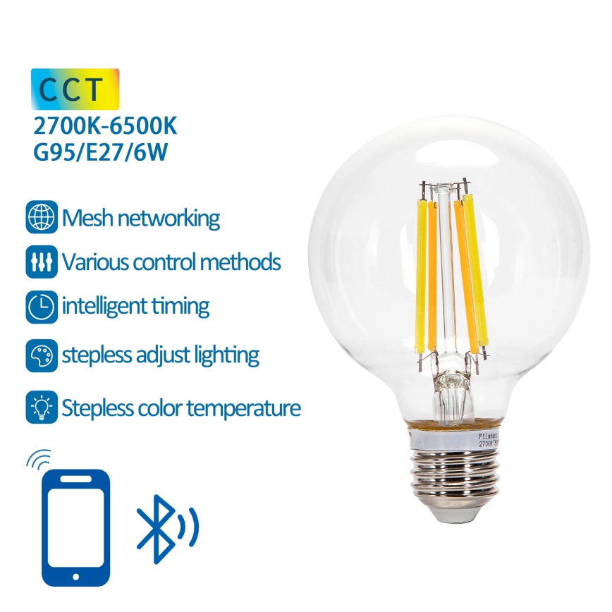 LED Stmívatelná žárovka FILAMENT MESH Smart G95 E27/6W/230V 2700-6500K - Aigostar
