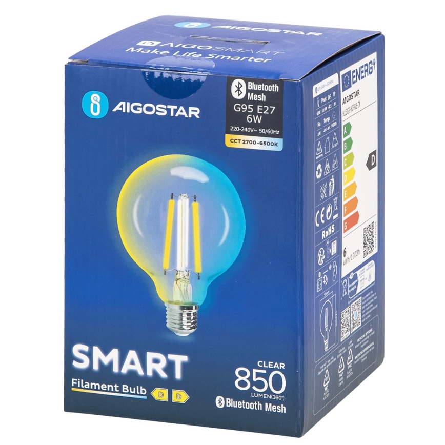 LED Stmívatelná žárovka FILAMENT MESH Smart G95 E27/6W/230V 2700-6500K - Aigostar
