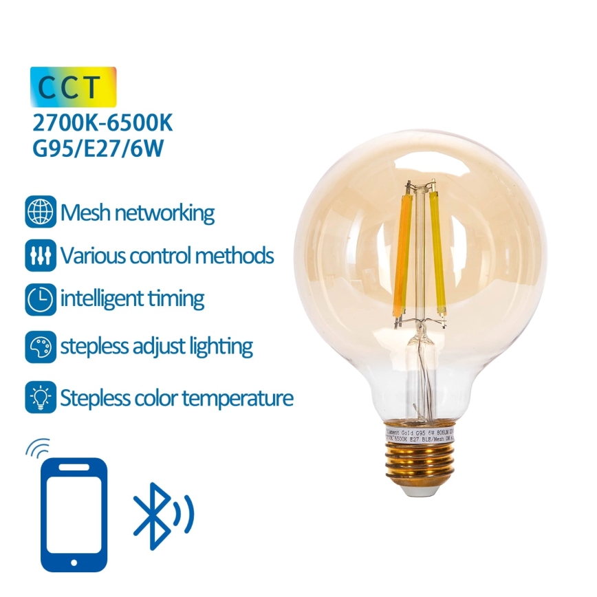 LED Stmívatelná žárovka FILAMENT MESH Smart G95 E27/6W/230V 2700-6500K - Aigostar